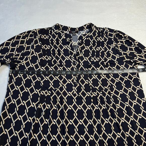 Cocomo Split Neck Chain Link Print Popover Blouse Size 2X 3/4 Roll Tab Sleeve - Picture 11 of 12